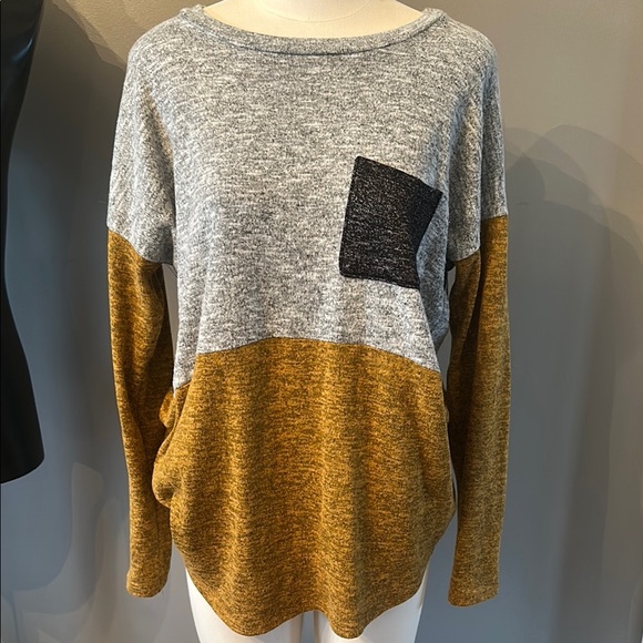 Tops - Gray and Mustard Colorblock Sweater